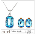 OUXI 2016 Best Selling Women Fashion Jewelry Necklace Earring Square Blue Crystal Jewelry Set